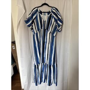 Nine West Women's Plus Size Dress Size 2X Blue Striped Short Sleeve